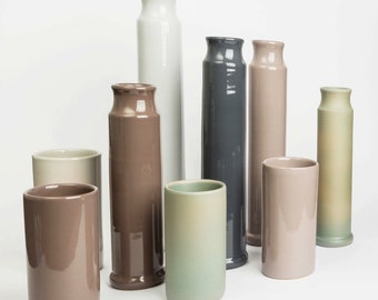 Set of Eight Irish Cylindrical Ceramic Vases / Decorative Vases / Home Gift Idea