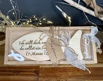 Geschenk zur Taufe, Deko zur Kommunion oder Konfirmation - Fisch, Holz nachhaltig, Geldgeschenk, Geschenkverpackung