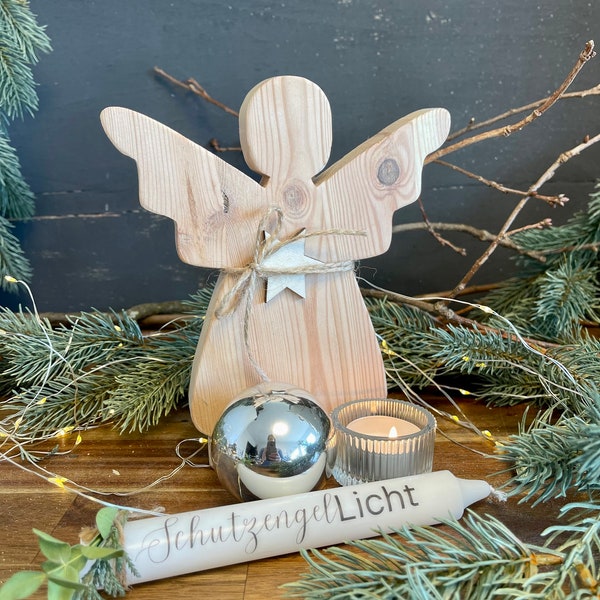 Holz Engel/Weihnachtsengel mit Schutzengelkerze, Schutzengel, Weihnachtsdeko, Adventsdeko, Weihnachtsschmuck in 2 Größen (ohne Deko)