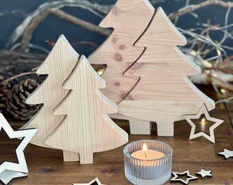 Tannenbaum 2teilig aus Holz, Weihnachtsbaum, Weihnachtsgeschenk, Wichtelgeschenk, Geschenk-Set aus Holz