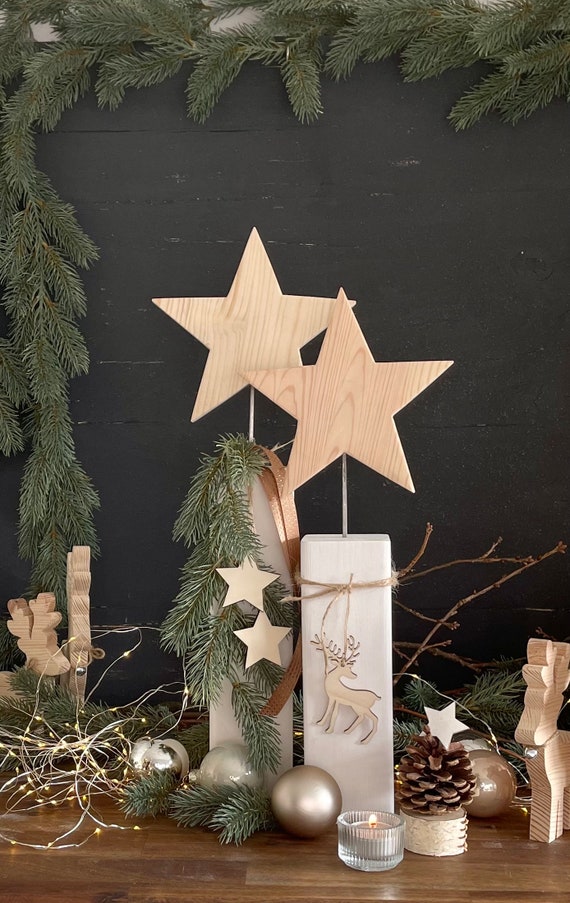 Holzdeko Stele Mit Stern, Weihnachtsdeko, Adeventsdeko, Holzstern, Nachhaltiger Weihnachtsschmuck, Ohne Deko Und Lichterkette Weihnachten