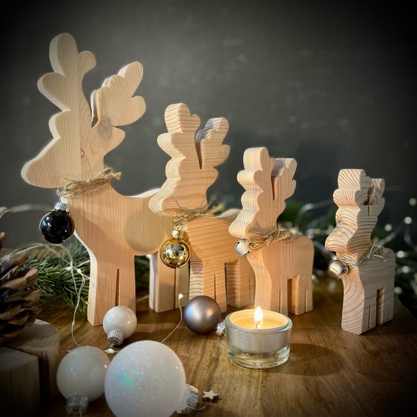 Rentier aus Holz in 4 Größen, Weihnachtsdeko - nachhaltig