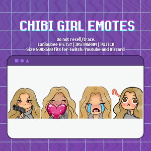 4x Chibi Girl Emotes Pack (Twitch/Discord/Youtube) | Cute | Aesthetic | Starter Pack | Kawaii | Streamer | Gamer | Set