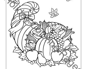 Happy Thanksgiving Cornucopia Coloring Page