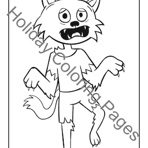 Puede incluir: Dibujo en blanco y negro de un hombre lobo con una expresión de miedo. El hombre lobo está de pie sobre dos piernas y tiene pelo en los brazos y las piernas.