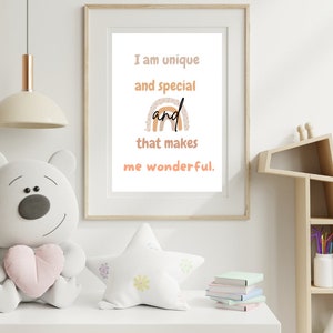 Affermazioni per bambini, Poster per aule, Io sono Affermazioni, Poster per sala giochi, Poster per affermazioni, Arredamento per la scuola in casa, Sono gentile, intelligente, amato