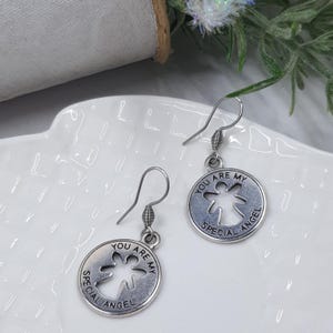 Engel bedel vleugels hangende oorbellen, you are my special angel sieraden, roestvrijstalen haken.