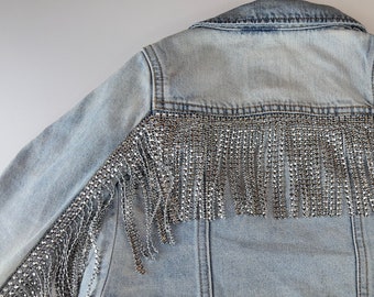 Studded Fringe Jean Jacket, Custom Jean Jacket, Children Jean Jacket