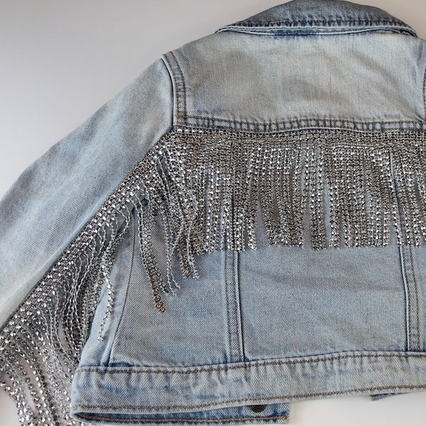 Studded Fringe Jean Jacket, Custom Jean Jacket, Children Jean Jacket