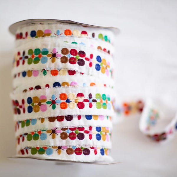 Fields of Color Ribbon | By the Yard | Jacquard Ribbon | Entredeux Trim | Embroidered | Sewing Trim | Floral Trim | Craft Ribbon | 1.5" Wide