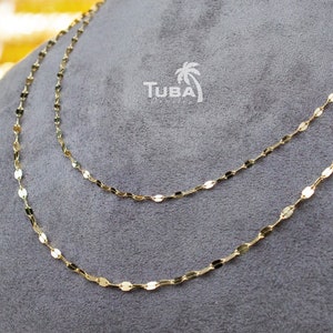 14K Gold Mirror Chain Necklace, Solid Glitter Chain Necklace, Sparkle Chain, Sequin Chain Necklace, Dainty Gold Necklace, Mother&#39;s Day Gifts