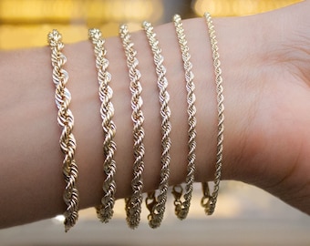 14k Gold Rope Chain Bracelet, Bracelet for Women, Semi Solid 14k Gold Rope Bracelet, 14k Gold Rope Chain, Gold Twisted Chain Bracelet