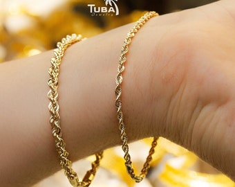 14k Gold Rope Chain Bracelet, Mother’s Day Gift or Gift for her, 2.7mm, 4.2mm, Rope Bracelet, Gold Bracelets for Women
