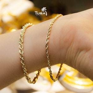 14k Gold Rope Chain Bracelet, Mother’s Day Gift or Gift for her, 2.7mm, 4.2mm, Rope Bracelet, Gold Bracelets for Women