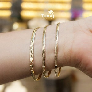 14K Gold Snake Bracelet, Mother’s Day Gift, Bracelet for Women, 14k Herringbone Bracelet, 14k Gold Chain Bracelet, Bracelet Femme