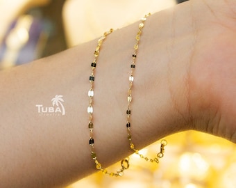 14K Solid Gold Mirror Chain Bracelet, Mother’s Day Gift, Glitter Chain Bracelet, Sparkle Chain, Sequin Chain Bracelet