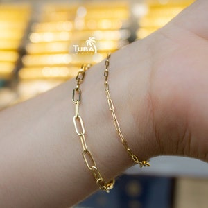 14k Gold Paperclip Armband, Muttertagsgeschenk, Paperclip Armband 14k, Armband für Frauen, 14k Goldarmband, Rechteck Armband Gold 14k