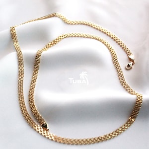 14K Gold Bismark Snake Chain Necklace, Mother’s Day Gift, Herringbone Necklace, Curb Link Chain Necklace, 4.3mm Herringbone Chain for Women