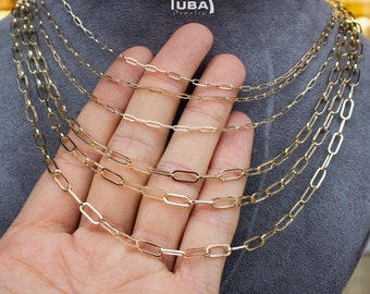 14K Gold Paperclip Chain Necklace: Custom Charm, Solid Gold