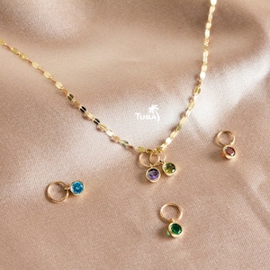 14K Gold Birthstone Necklace, Solid Dainty Charm Add-on, Colorful Charms for Bracelet and Necklace, Family Birthstone, Mother's Day Gifts