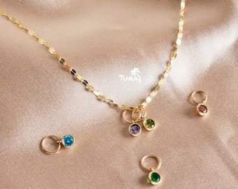 14K Gold Birthstone Necklace, Solid Dainty Charm Add-on, Colorful Charms for Bracelet and Necklace, Family Birthstone, Mother&#39;s Day Gifts