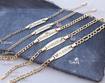 14K Gold Baby Bracelet, Engraved Child ID Bracelet, Gift for 1 Year Old, Baby Girl Gift, Newborn Gift, Stamped Bracelet, Mother&#39;s Day Gifts
