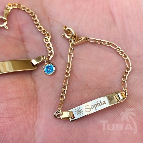 14K Real Gold Baby ID Bracelet Personalize Baby Girl Boy Etsy