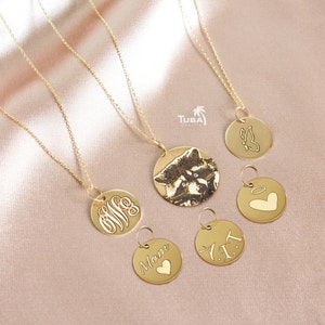 14K Solid Gold Engraved Disc Necklace: Custom Handwriting Charm