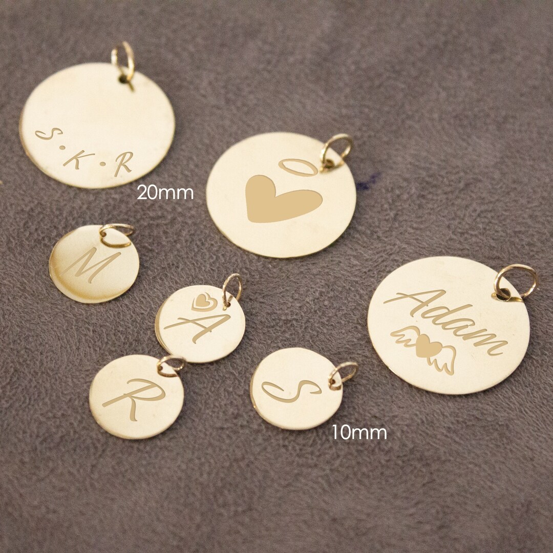 14K Solid Gold Engraved Disk Necklace, Custom Handwriting Necklace