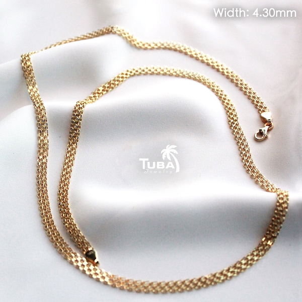 14K Gold Bismark Snake Chain Necklace, Herringbone Necklace, Curb Link Chain Necklace, Mother's Day Gifts