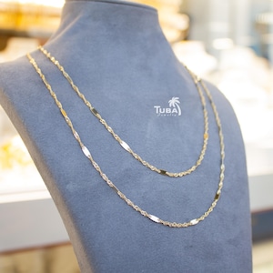 14K Gold Singapore Chain Necklace, Dainty Gold Necklace, Twisted Chain Necklace, Thin Gold Necklace, Simple Gold Necklace