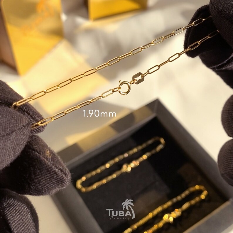 14k Gold Paperclip Bracelet, Mothers Day Gift, Paperclip Bracelet 14k, Bracelet for Women, 14k gold bracelet, Rectangle bracelet gold 14k image 7
