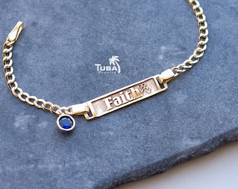 14K Gold 3D Baby Bracelet, Baby Name Bracelet, Girl and Boy Gold Engraved ID Bracelet, Gift for 1 Year Old Newborn, Infant Gold Bracelet