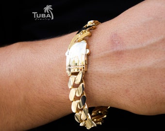 14K Gold Miami Cuban Bracelet, Mother’s Day Gift, 13mm, 14.5mm, Wide Cuban Link Bracelet, 14K Real Gold Bracelet