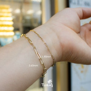 14k Gold Paperclip Bracelet, Mothers Day Gift, Paperclip Bracelet 14k, Bracelet for Women, 14k gold bracelet, Rectangle bracelet gold 14k image 3