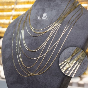 14K Gold Thin Herringbone Necklace,  Solid Gold Chain Necklace, Gold Choker for Women, For Girlfriend or Wife, Mother&#39;s Day Gifts