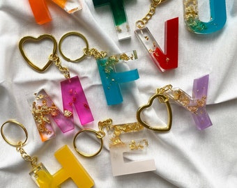 33 Epoxy Resin Keychain Letter Key Chain Gold Leaf Pink Pink Green Blue Yellow Orange Purple