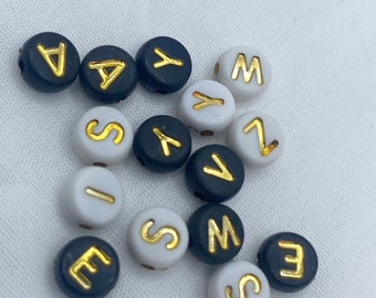 40 individual letters of your choice letter beads acrylic beads gold 7 mm black and white