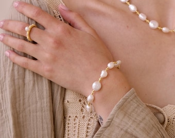 Zoetwaterbarokparelarmband, verguld kralenketting, bruidsarmband cadeau