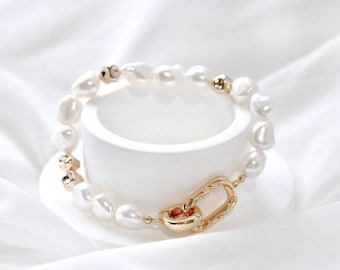 Irregular Freshwater Pearl Bracelet, Baroque Pearl Bracelet, Gold Plated Gift for Her