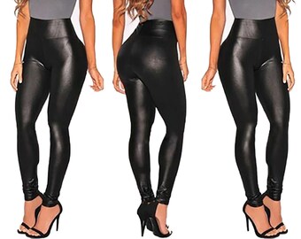 High waisted shiny black leggings Clearance