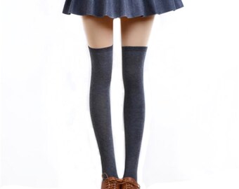 New Ladies Womens Over Knee Long Casual Ladies Thigh High Plain Stretch Fit Cotton Overknee Socks