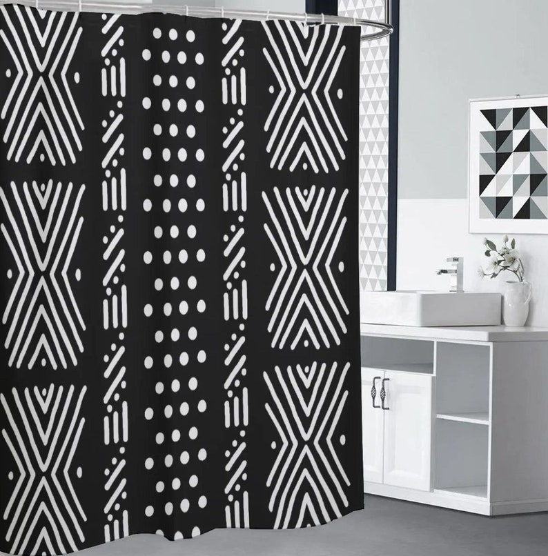 Black African Bogolan Inspired Shower Curtain - Model 1467 - Etsy