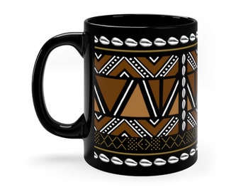 11oz Regal African Mud Cloth Design Black Mug