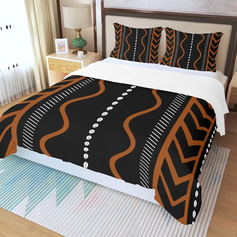 3 Piece Printed African Bogolan Mud Cloth Inspired Duvet Cover and
