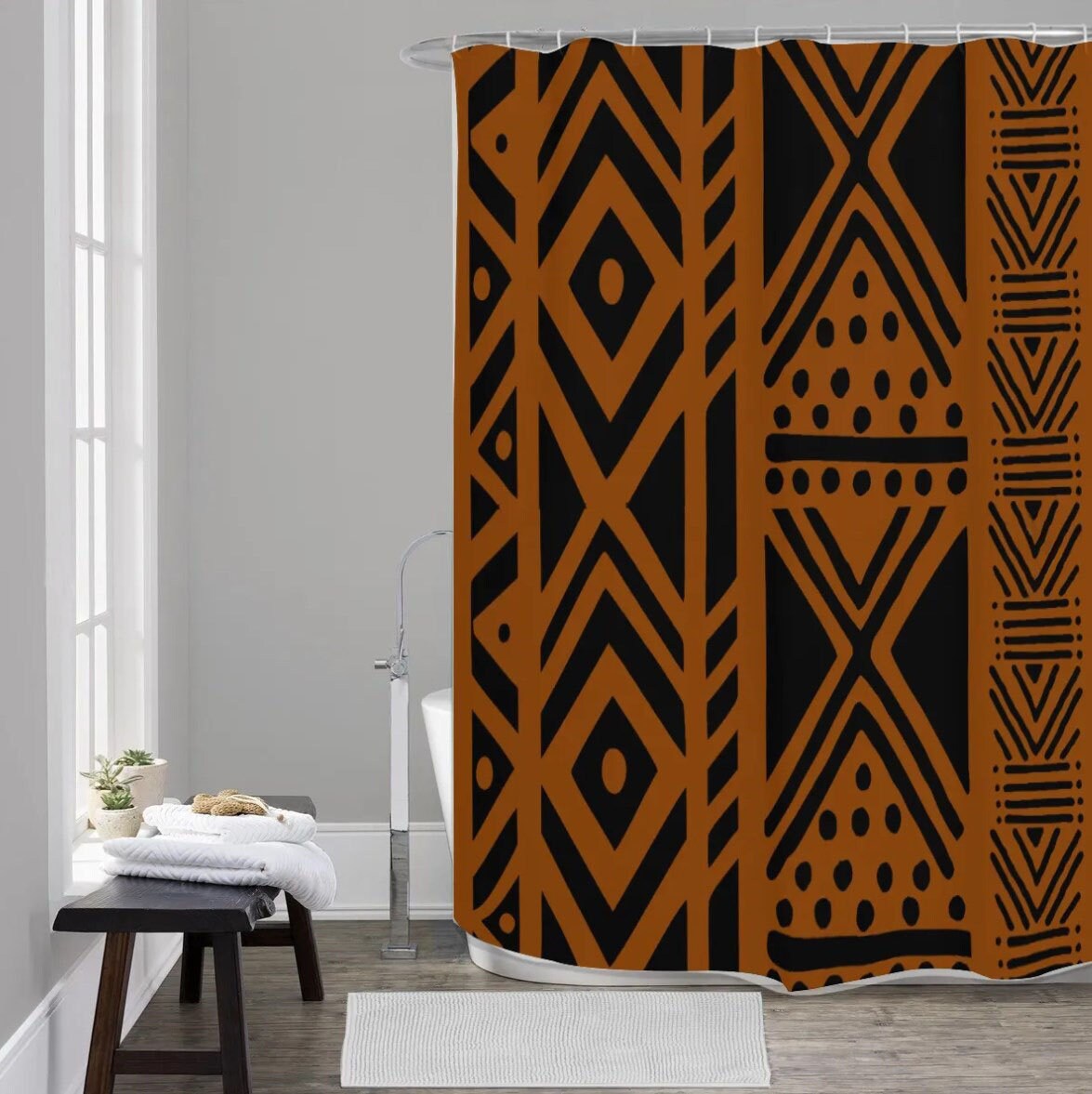 Printed Mud Cloth Inspired Shower Curtain - Model 1140 - Etsy