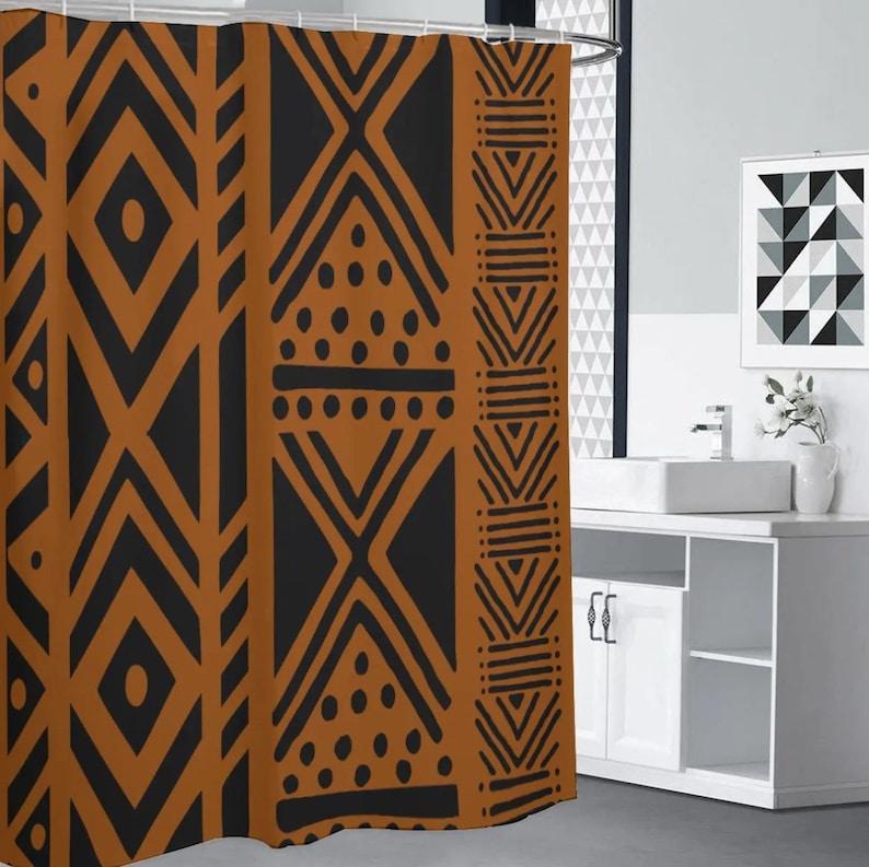 Printed Mud Cloth Inspired Shower Curtain - Model 1140 - Etsy