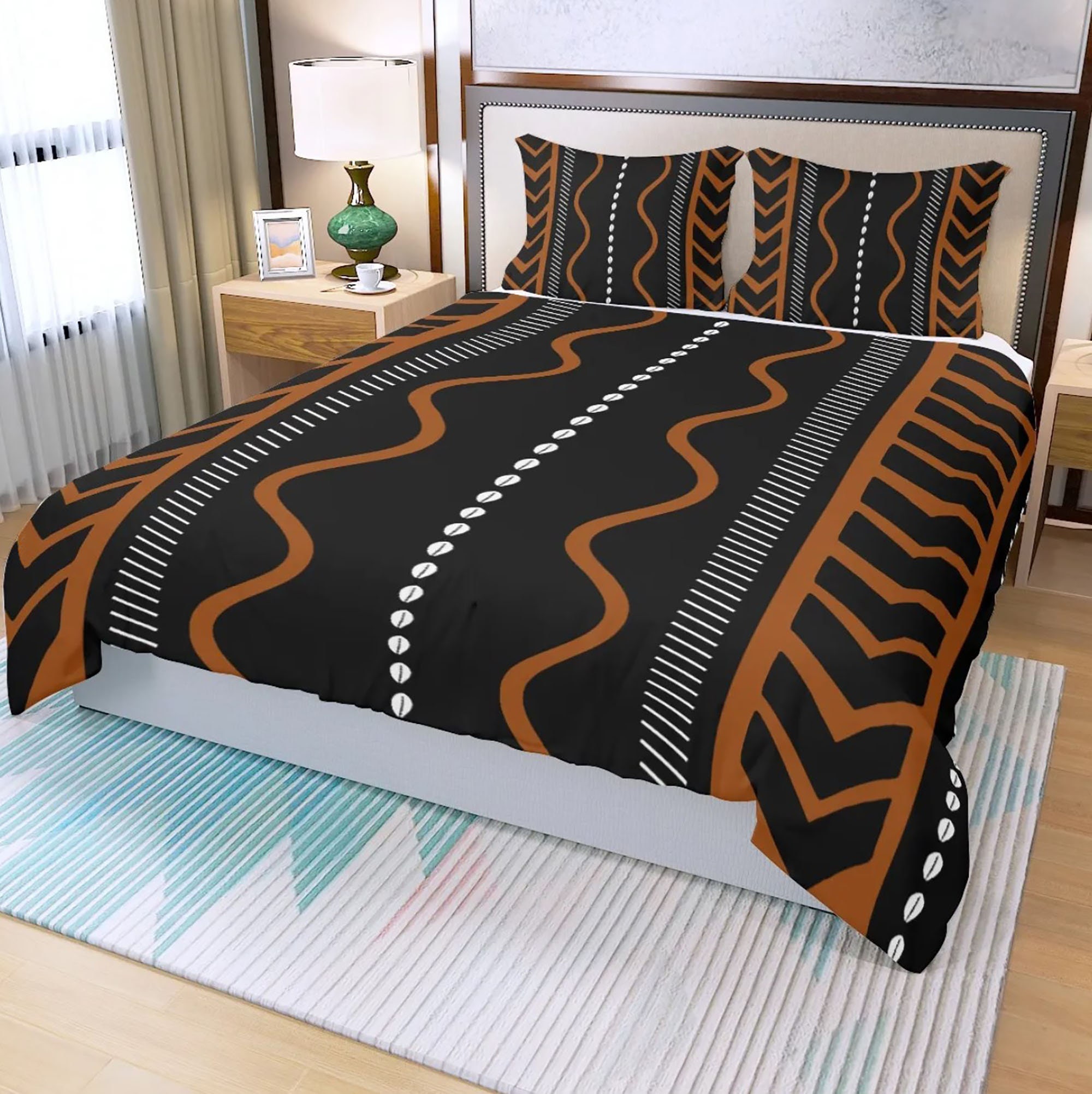 3 Piece Printed African Bogolan Mud Cloth Inspired Duvet Cover and