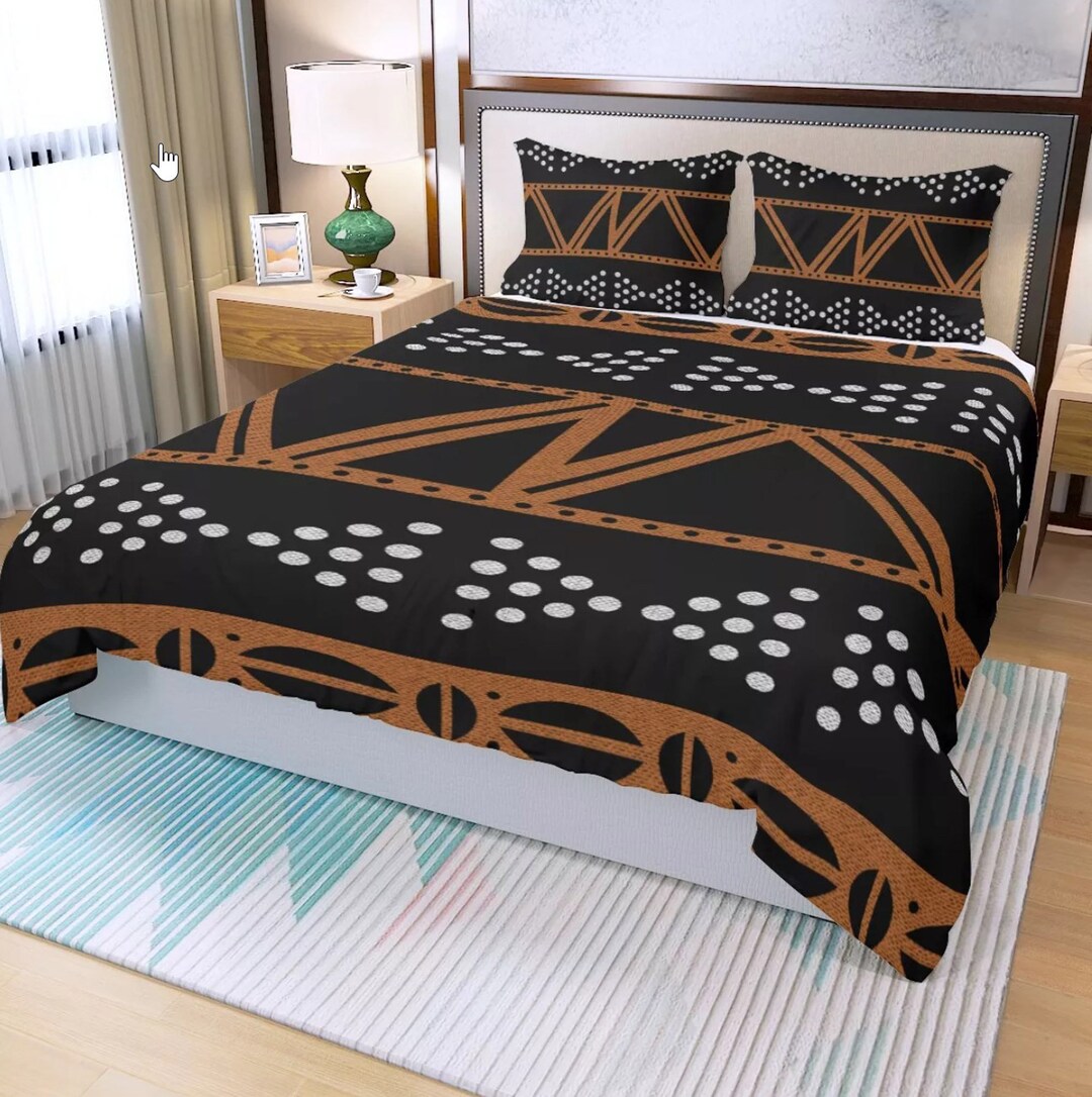 3 Piece Printed African Bogolan Mud Cloth Inspired Duvet Cover and ...