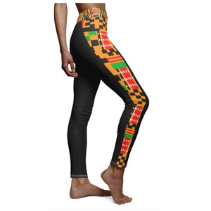 African Kente Cloth Pattern Leggings - Stylish Afrocentric Casual  Sports Tights - Lightweight Fabric